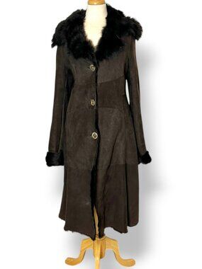 Vintage Handmade Italian Brown Lambskin Shearling Long Coat Italy Sz 48=US L